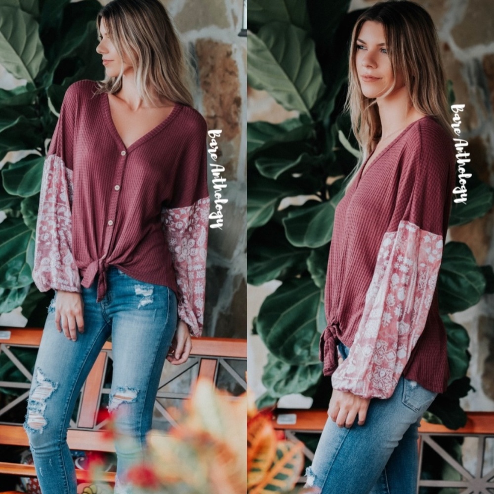 070 Cozy Floral Print Wide Sleeve Button up Top - Picture 3 of 8